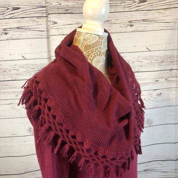 Anthropologie Angel of the north tassel Cowl neck sweater burgundy size small - Picture 8 of 11
